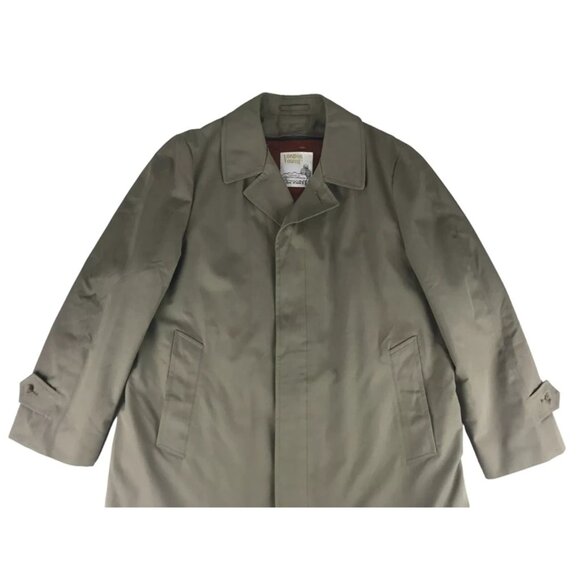 London‎ Towne Mens Beige Lined Collared Button Up Front Trench Coat Size 42 - Picture 2 of 10